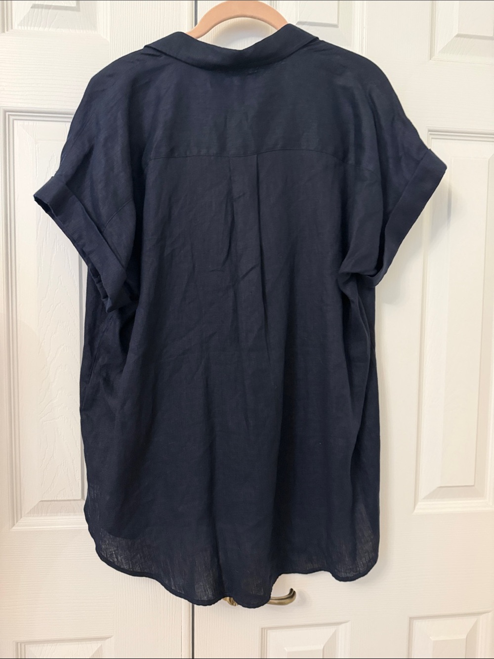 NWT Lauren Ralph Lauren Navy Blue Linen Short Sleeve Shirt - Picture 7 of 12